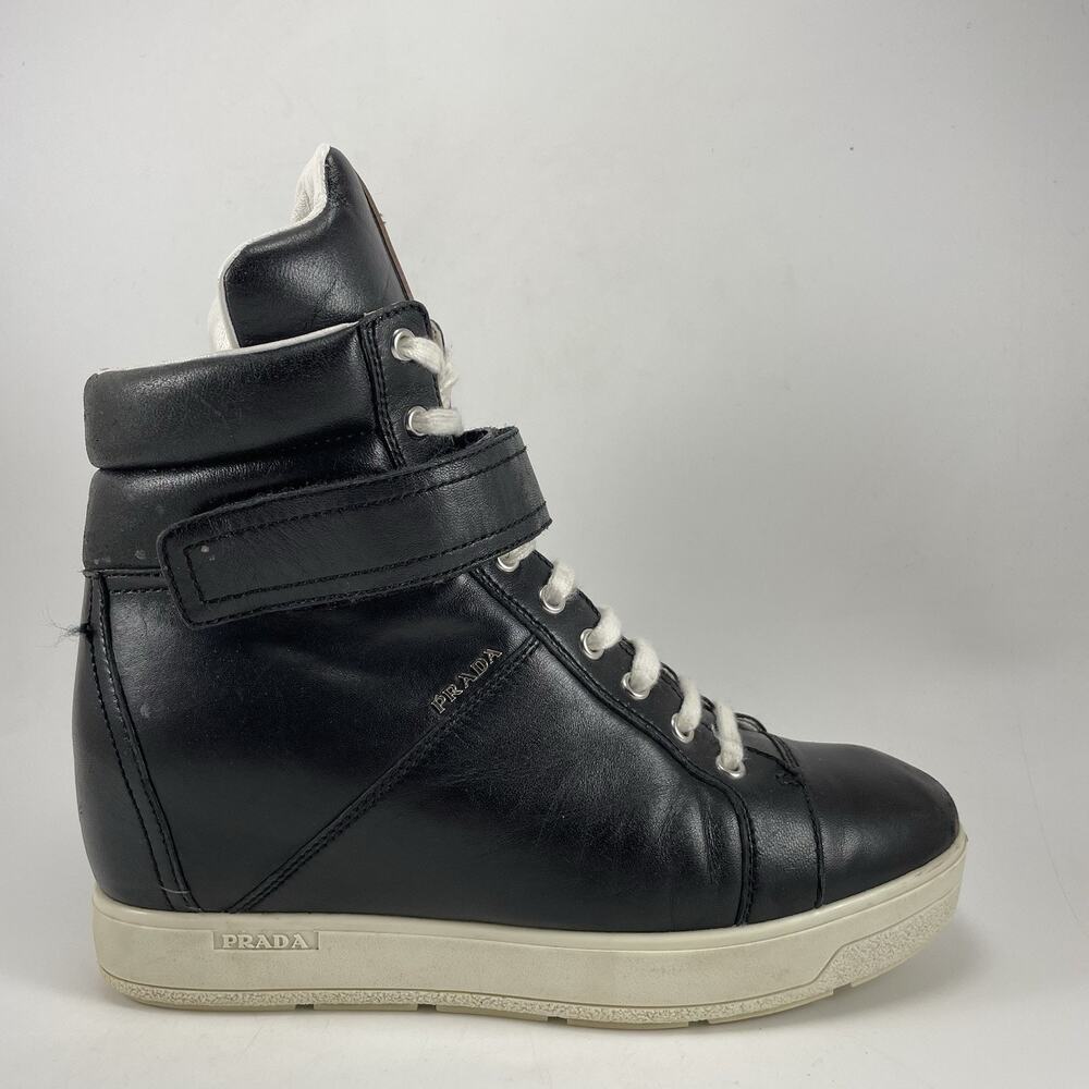 Prada Linea Rossa Hidden Wedge High Top Sneakers Womens Size EU 38 US 8 Black